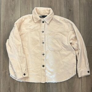 Zara NWOT Oversized Raw Hem Corduroy Button-Up Shacket - Ecru/Cream Small